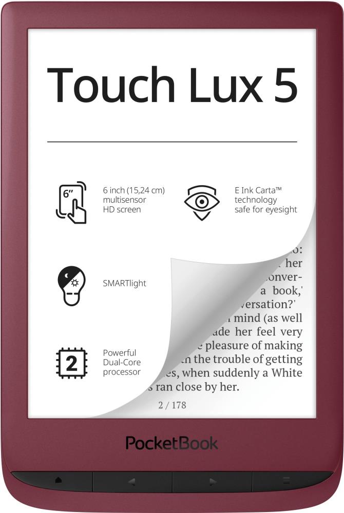 E-Reader|POCKETBOOK|Touch Lux 5|6″|1024×758|1xMicro-USB|Micro SD|Wireless LAN|Red|PB628-R-WW